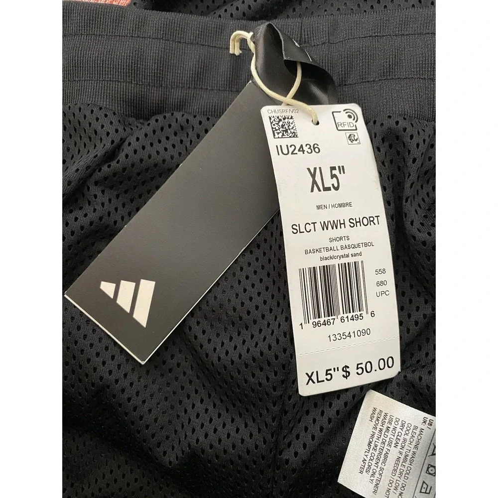 Adidas Mens Select Shorts Black & Crystal Sand Size XL - Pockets - Basketball